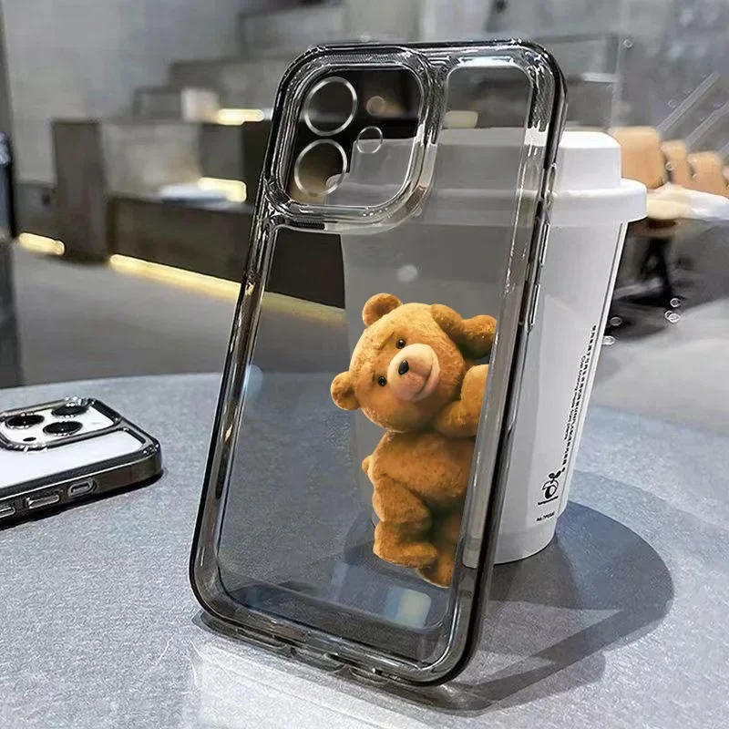 thumbnail image 1 of Funny Cartoon Bear Clear Phone Case For iPhone 14 Pro Max 11 12 13 15 Pro Max Mini X XS XR 78 14 15 Plus Luxury Shockproof Cover, 1 of 5