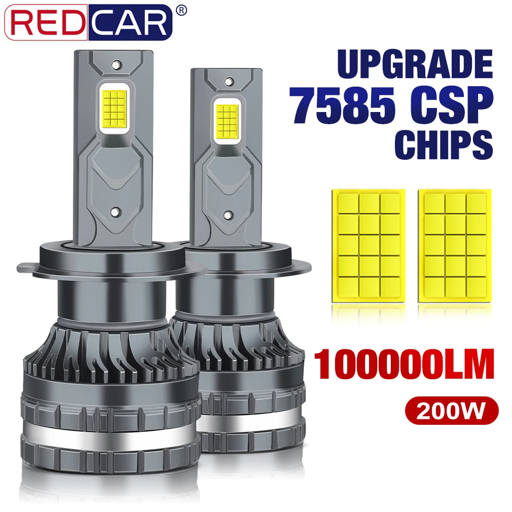 H7 H4 Led Headlight 6000K H1 H8 H11 Lampadina A Led 9005 Hb3 9006 Hb4 Lampada Automatica 9012 Hir2 High Power 200W 6000K 7585 Canbus Csp Chip