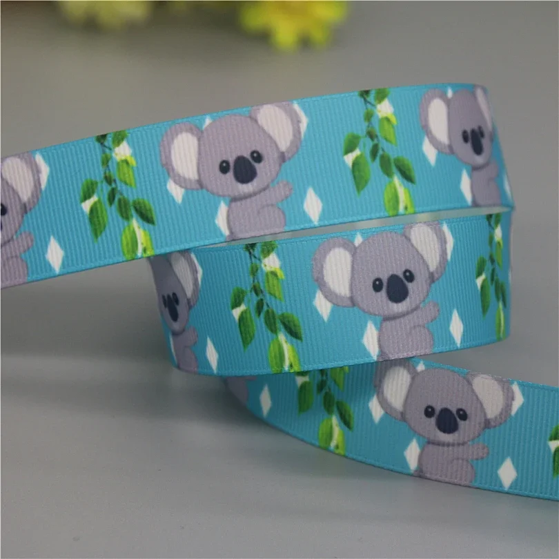 DUWES 50yards Cow Bull Rhino Sloth Horse Koala Printed Grosgrain Ribbon Accessories Decoration Collar DIY Sewing Craft D2553