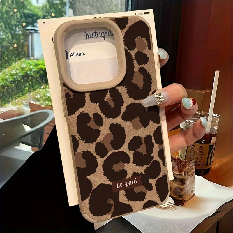 Halloween Brown Leopard Print Faux Leather Phone Case