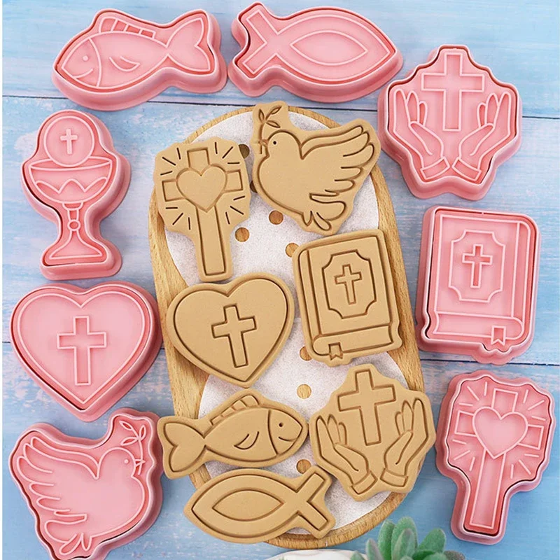8Pcs/set Communion Biscuit 3D Cartoon Fondant Cutter Cookie Stamps