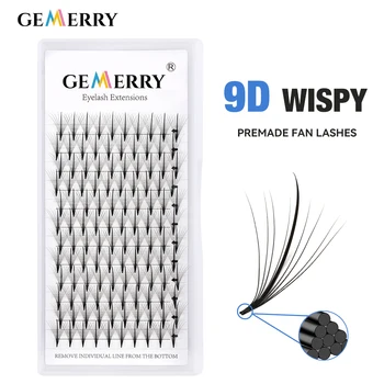 Gemerry 프리메이드 위스피 선풍기 속눈썹, 9D 볼륨 팬, 속눈썹 연장, 소프트 샌드위치, 개별 인조 밍크 속눈썹 클러스터