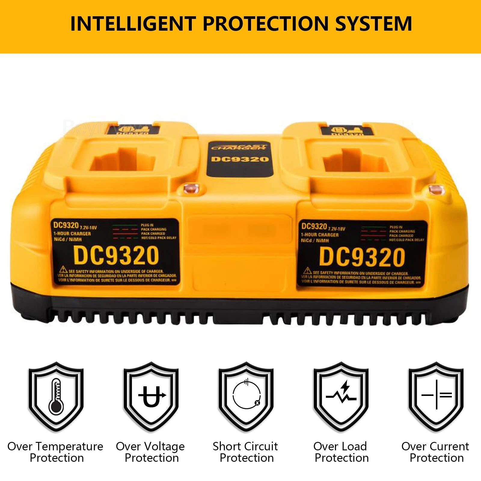 DC9320 Battery Charger for Dewalt 18V 14.4V 7.2V XRP Batteries 2- Ports Rapid Ch