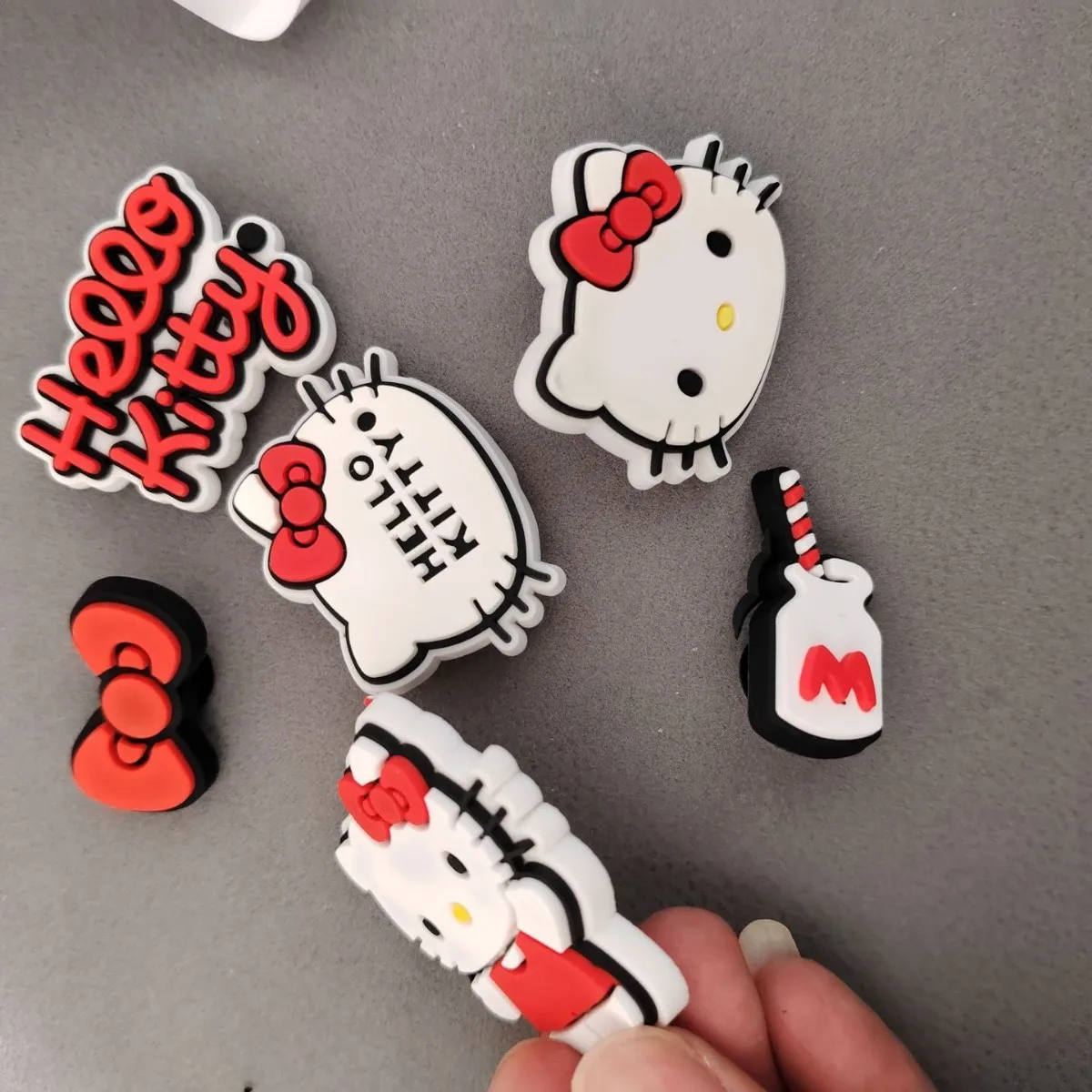 6/10pcs Mesuca Cute Cartoon PVC Shoe Charms KT Cat Shoe Decorations for Clogs Ideal Gifts for Kids