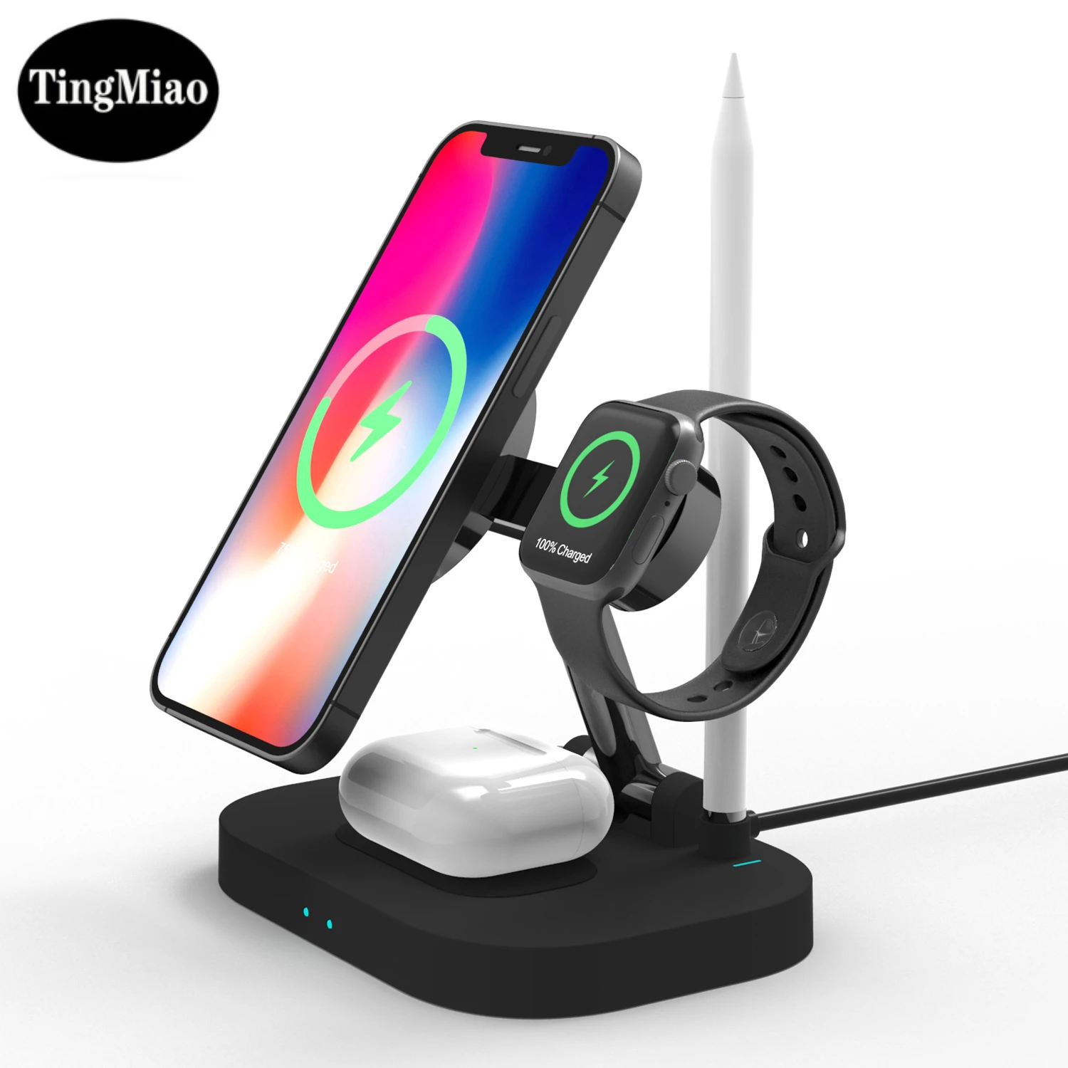 

Беспроводное зарядное устройство 4 в 1 15 Вт для apple iPhone 13 12 11 XR 8 Plus Apple Watch 6 5 4/Airpods 2/Pro Samsung