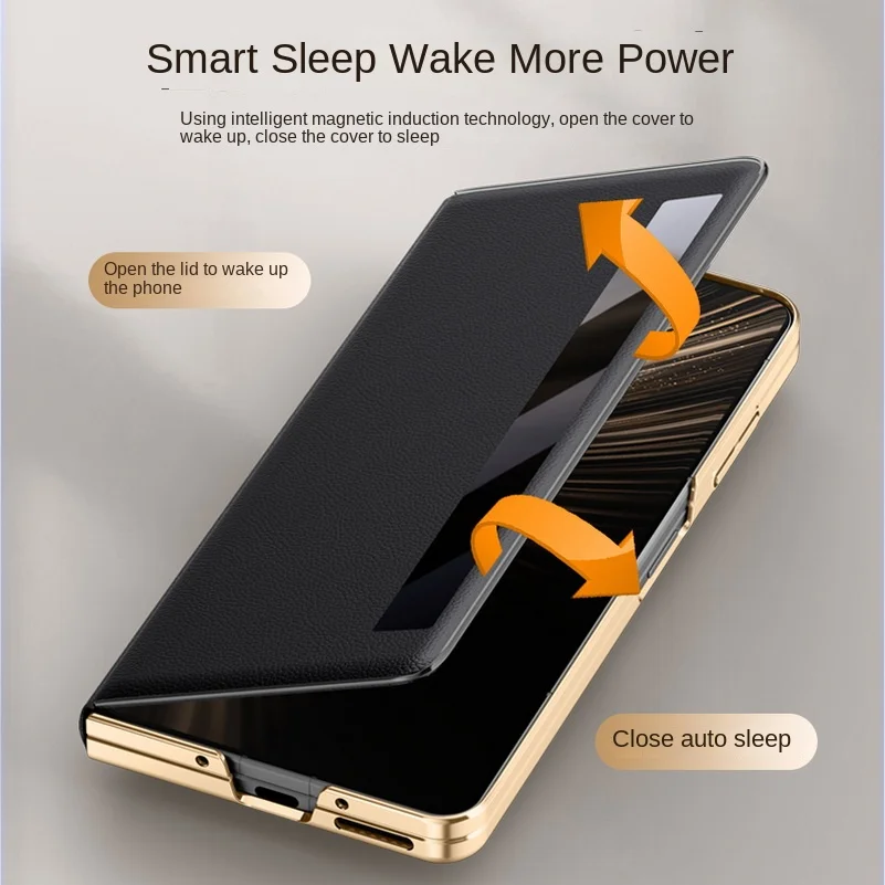 Luxury Leather Smart Window Magnetic Lens Holder Protective Case - All-Inclusive Cell Phone Back Cover