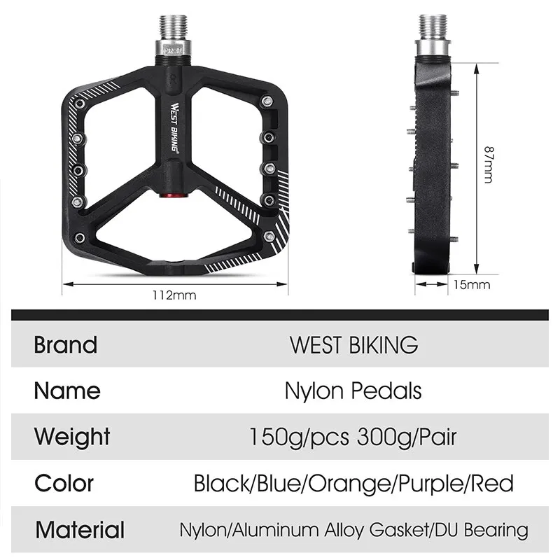 WEST BIKING Ultralight Nylon Pedals Anti-slip Mountain MTB BMX Bicycle Foot Flat Sealed Bearings Pedal Cycling Accessories Parts