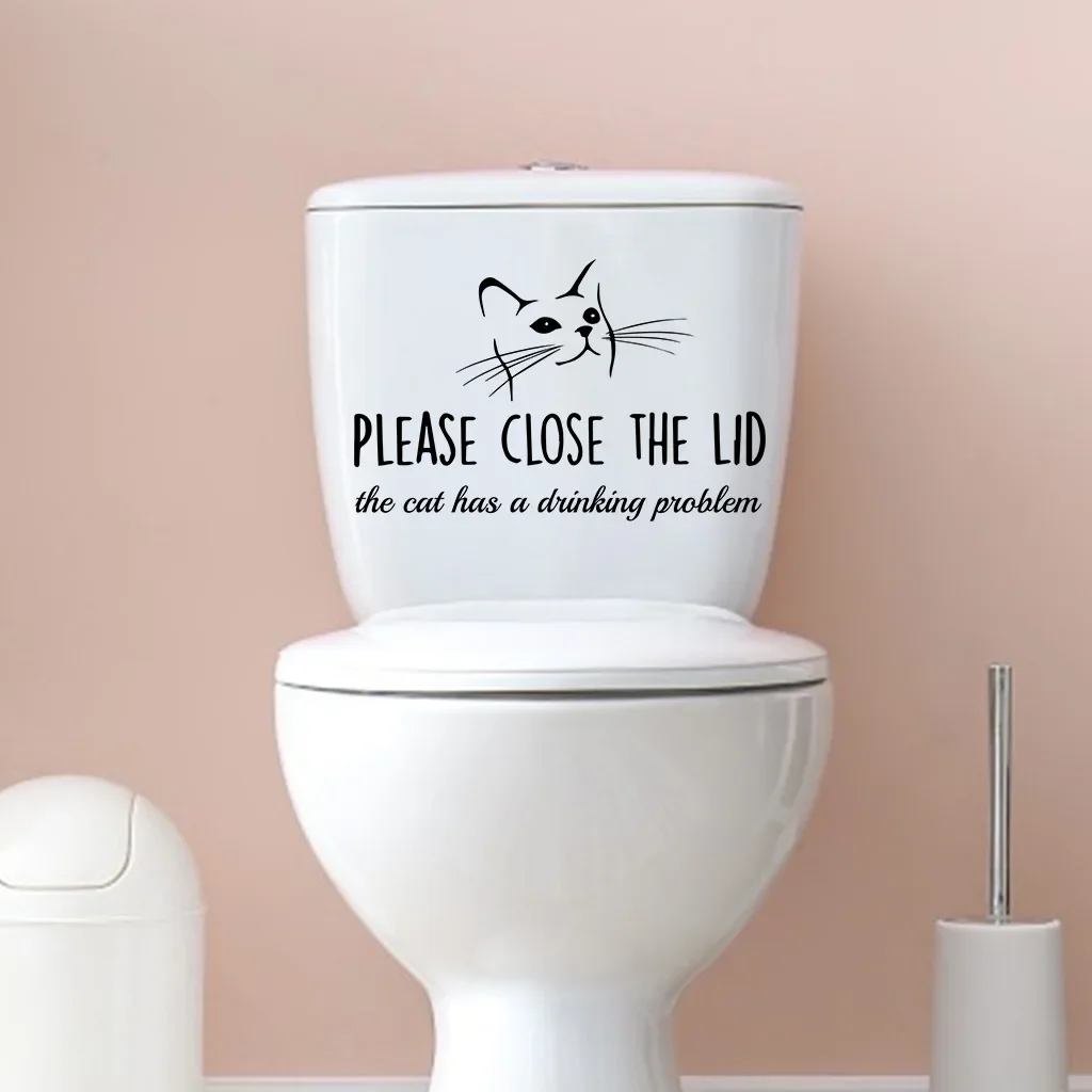 Funny Bathroom Toilet Lid Stickers Close Lid Cat Has Drinking Problems Toilet Decals Self Adhesive Seat Decals Decor