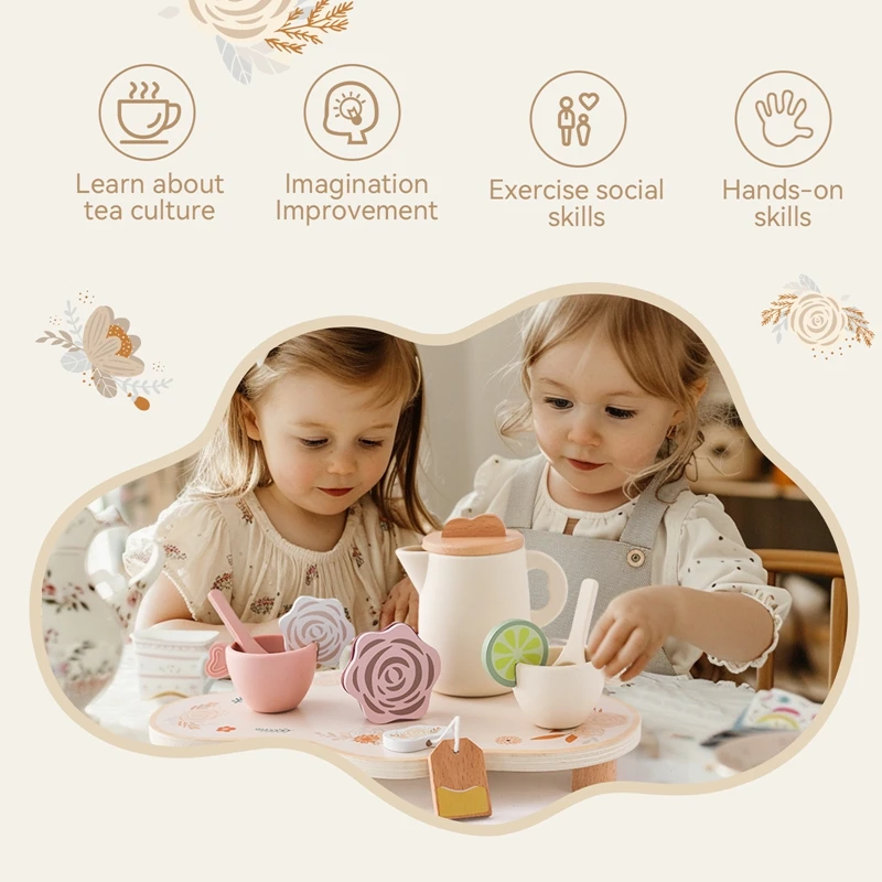 Baby Baby Play House Afternoon Tea Set Toys Coffee Machine Toy Wooden Model Children Play Simulation Coffee Cake Pretend Toys 5