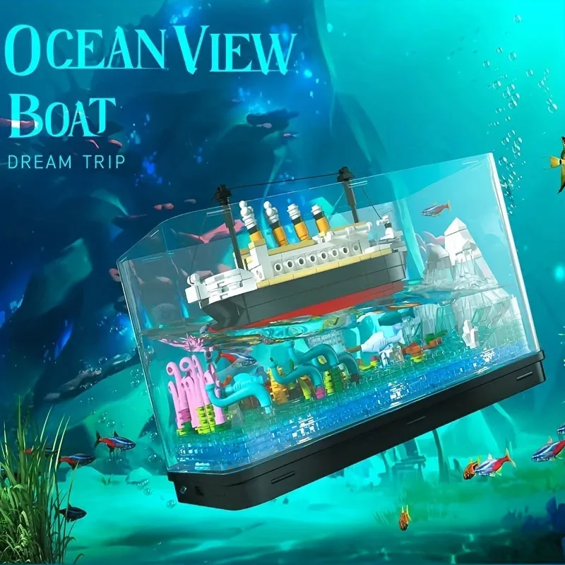 579pcs Micro Mini Building Blocks Set Toy Ship Model Building Bricks with Light 3D Puzzle Sets DIY Educational Toys Assembly Toy