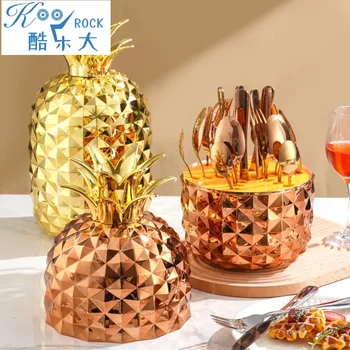 Set di posate in acciaio inossidabile con design a forma di ananas da 24 pezzi: stoviglie eleganti con motivo a uovo scintillante, set di coltelli, forchette e cucchiai 1