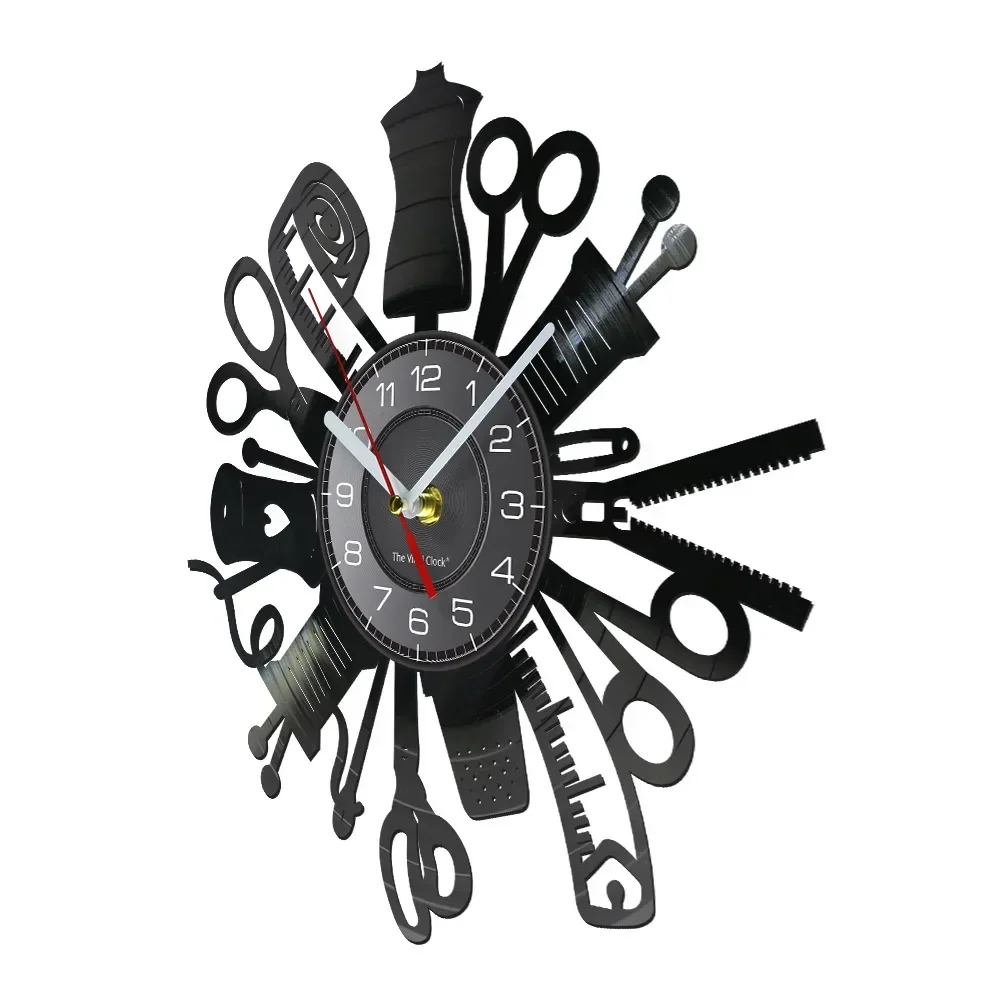 Sewing Machine Quilting Tools Vinyl Record Wall Clock Tailor Seamstress Sign Modern Hanging Decor Timepiece Led Watch Light,digital wall clock