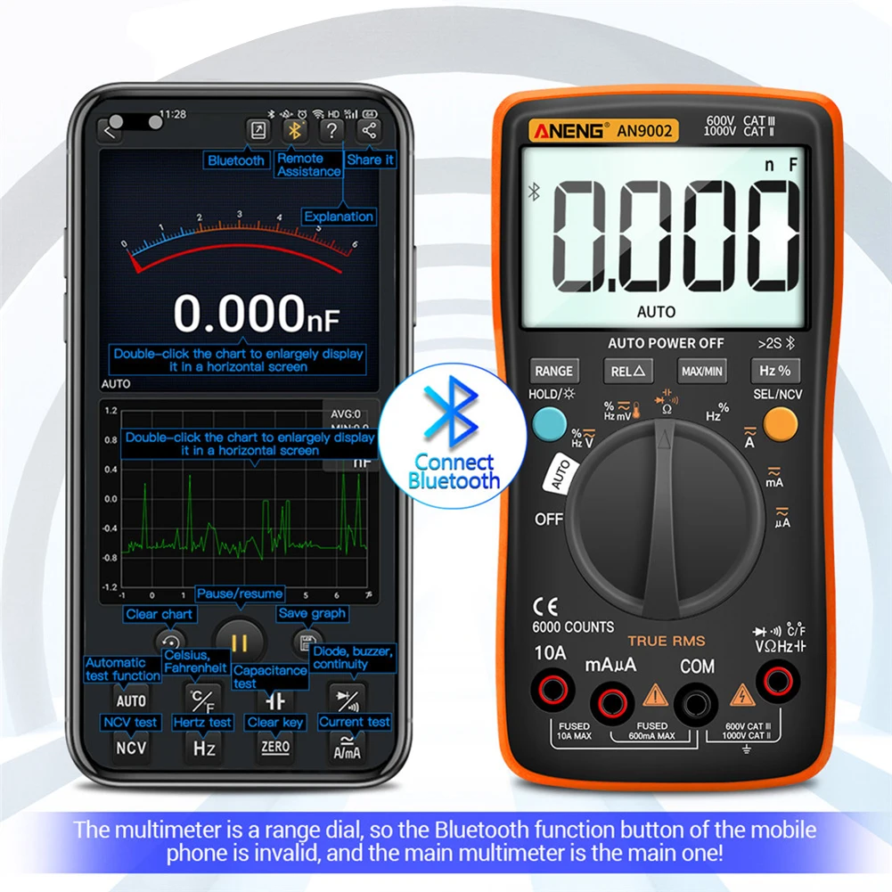 ANENG AN9002 Bluetooth Digital Multimeter 6000 Counts Professional MultimetroTrue RMS AC/DC Current Voltage Tester Auto-Range digital multimeter