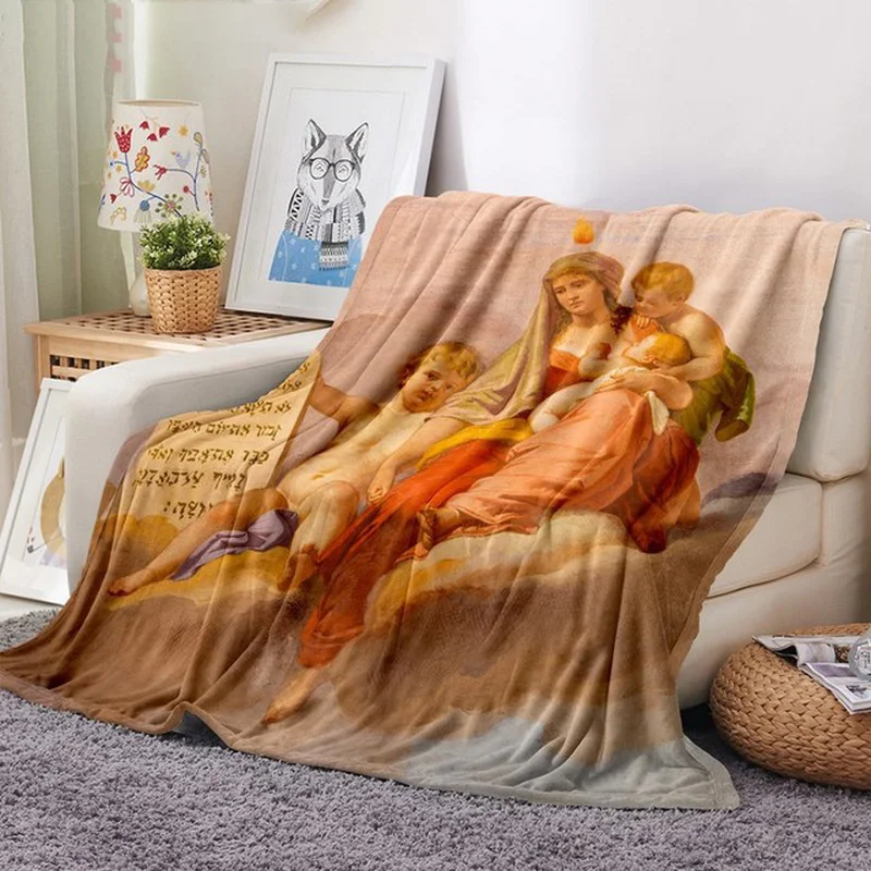

Baby Blanket Soft Flannel Plush Throw Gift Blanket Retro Oil Painting Angel Warm Bedding for Girls Boys on Bed Sofa Couch Queen