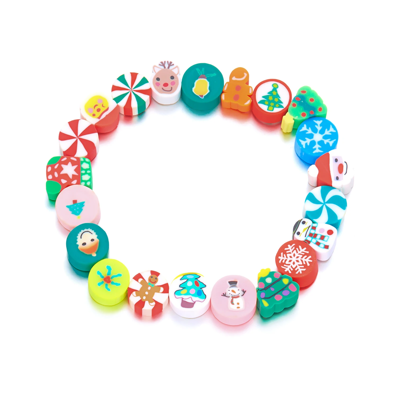 Weihnachten Bunte Polymer Clay Perlen Armbänder für Frauen Handgemachte Cartoon Santa Claus Schneeflocke Armbänder Neujahr Schmuck – Detail 15