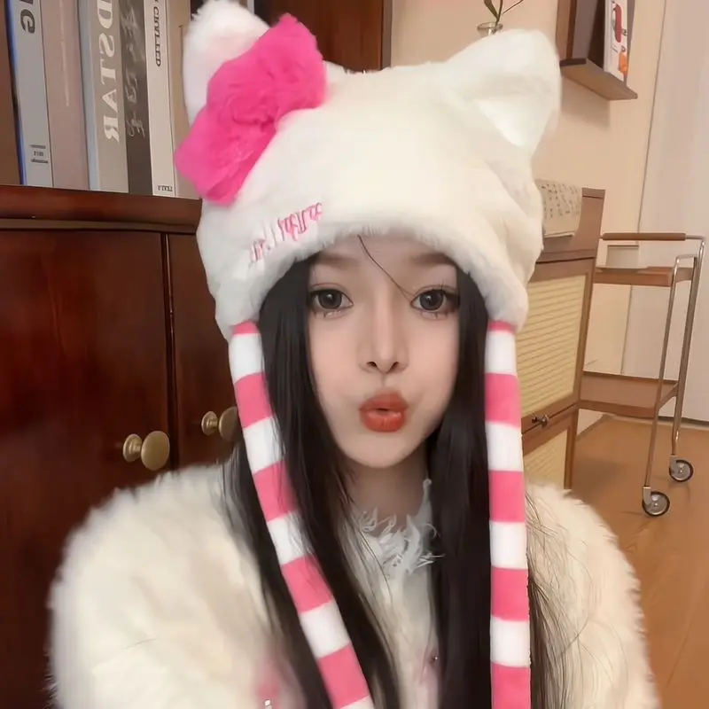

Hello Kittys Sanrio Plush Hat Cattoon Anime Cute Kawaii Student Outdoor Winter Comfortable Windproof Keep Warm Cap Toys Girls