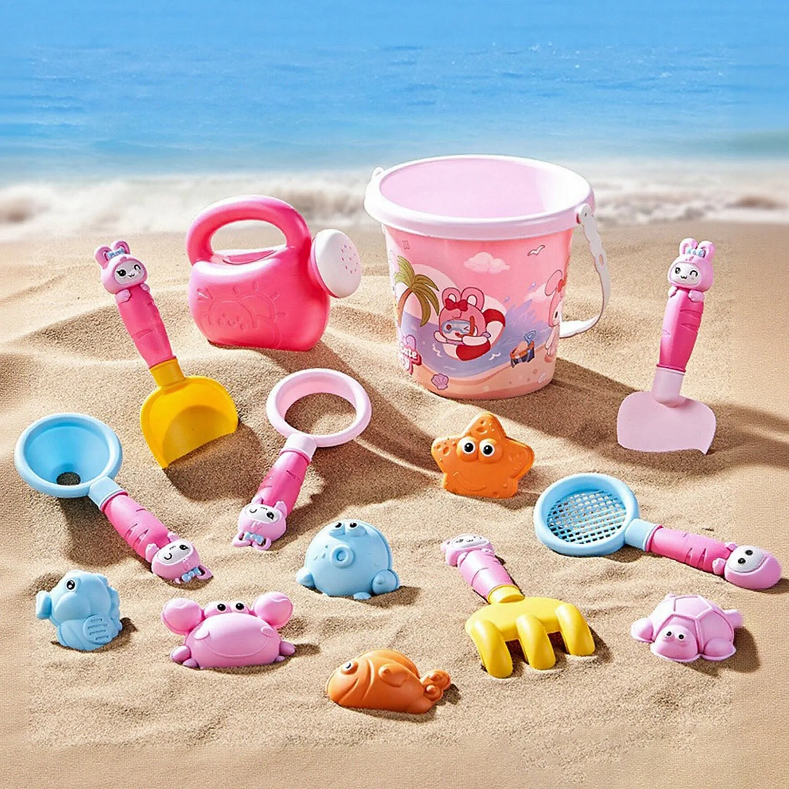 어린이용 해변 모래 장난감 세트, 삽이 포함된 접이식 양동이, 해변 물놀이용  여행용 놀이 도구