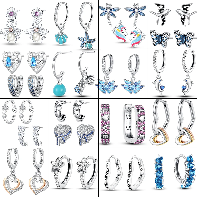 Nuovi Orecchini A Bottone In Vero Argento Sterling 925 Con Zirconi Blu Farfalla Unicorno Firefly Dolphin Pantaro Donna Cuore Gioielli Di Lusso Regalo