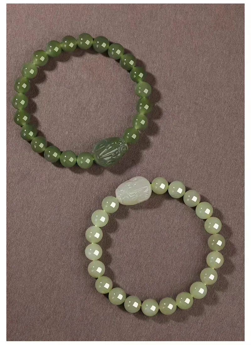 Ethnischer Stil Brave Female Couple Jade Authentische Hotan Jade Handschnur Blaues Jade Armband Männliches Handschnur-Armband – Detail 9
