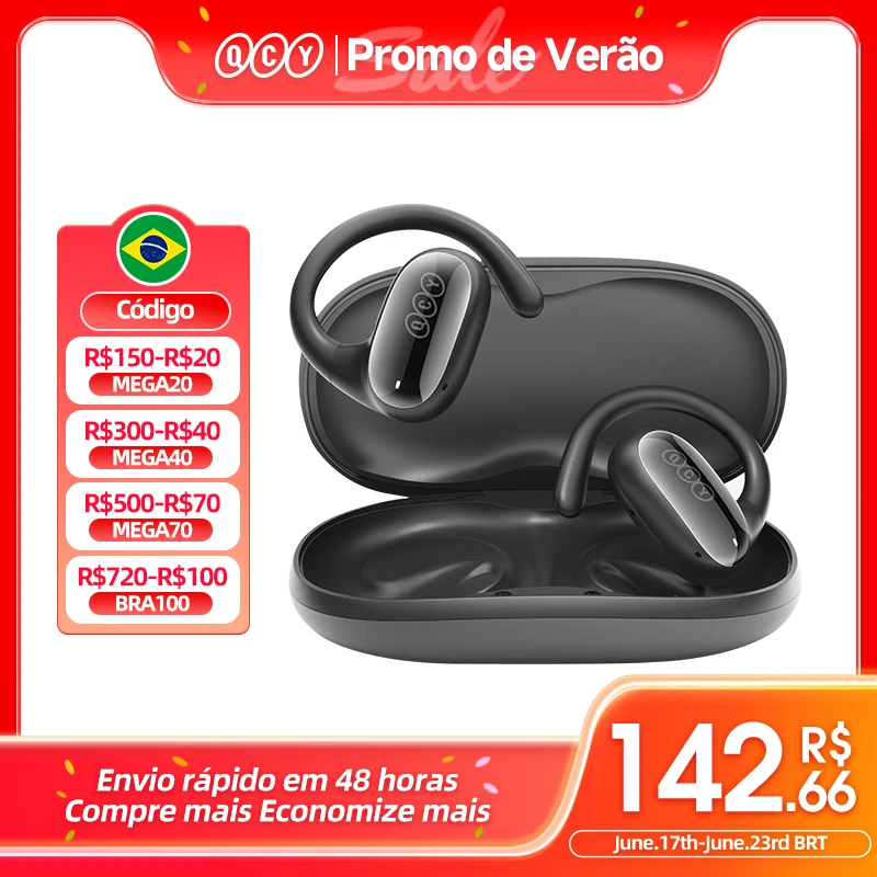 QCY Crossky GTR2 Fone de ouvido sem fio de orelha aberta Bluetooth 5.4 Ganchos de ouvido Bass Boost Fones de ouvido Conexão multiponto IPX5 Fones de ouvido esportivos à prova d'água à prova de suor