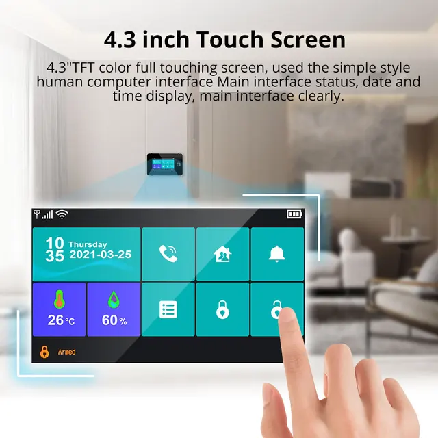 KERUI Wireless Alarm System WiFi+GSM Motion Sensors Siren Tuya Smart Home Alarm Temperature and Humidity Display PIR Sensor G60B 2