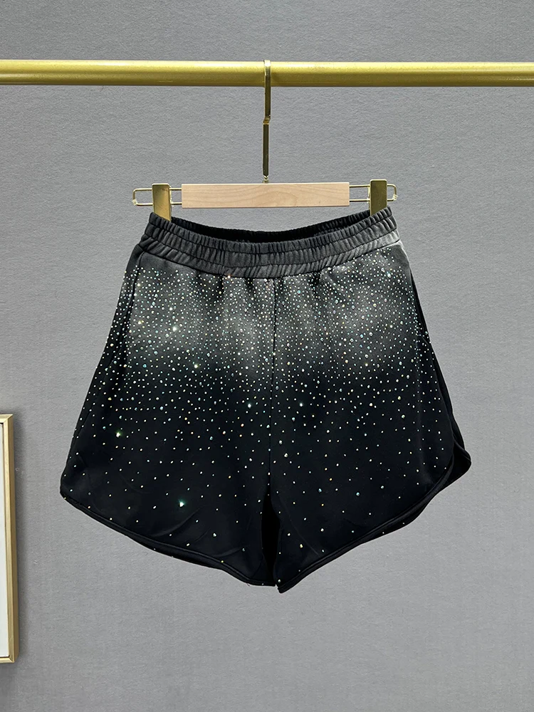 Casual Shorts Women's Summer New Fashion Sweet High Waist Loose Slimming European Heavy Hot Drilling Ladies Wide Leg Hot Pants