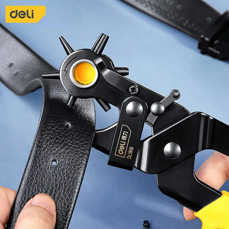 

Deli rotary leather punching pliers Puncher for belt leather bag paper leather labour saving single hole punching tool