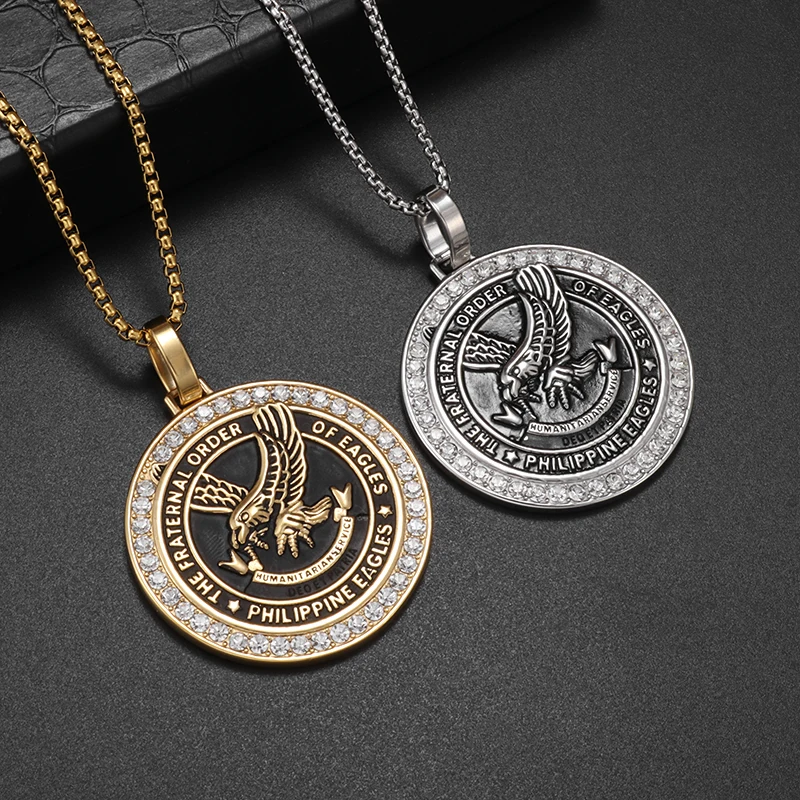 Collar con colgante de medalla redonda para hombre, joyería de rapero ...