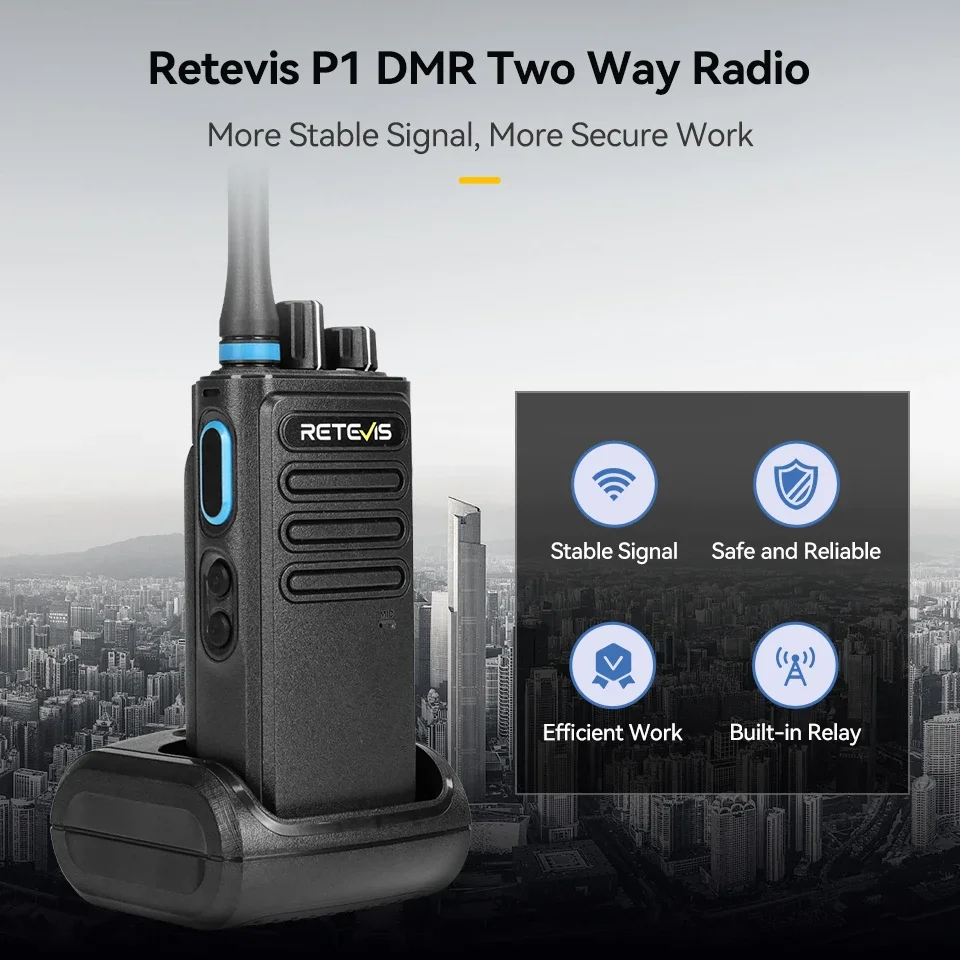 Retevis P1 DMR Digital Walkie Talkie Superheterodyne Receiver High Power UHF Two Way Radio AES256 Long Range Radio Type-C Charge