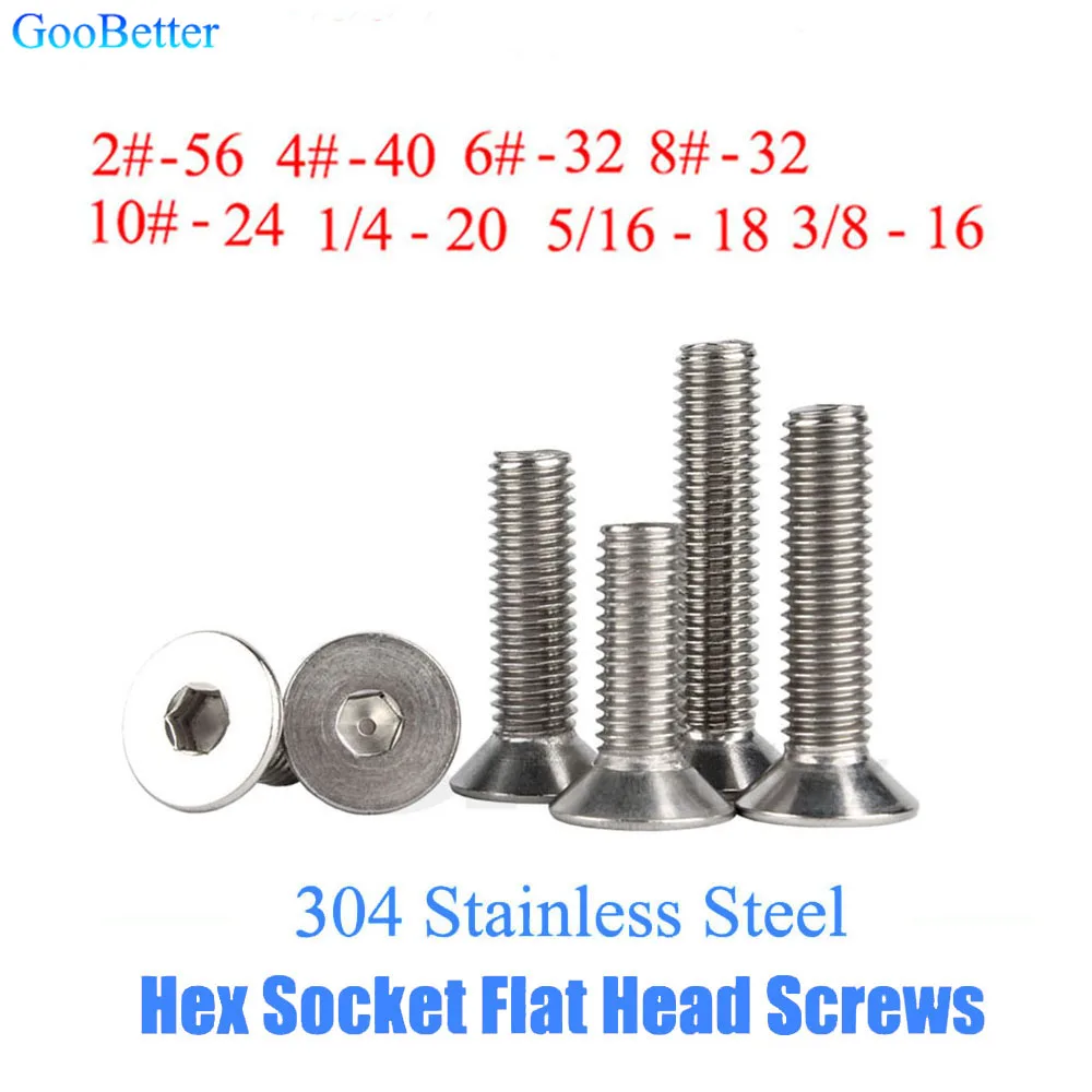 Description Picture 2 of item10/20/50/100Pcs Hex Socket UNC 2# 4# 6# 8# 10# 1/4 3/8 5/16 Flat Countersunk Head Bolts Stainless Steel Hexagon Machine Screws