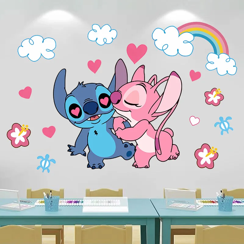 Cartoon Lilo & Stitch Rainbow Wall Stickers For Kid's Room Kindergarten Living Room Bedroom Wall Decoration Animated Poster wall stickers,luminous wall stickers,vinyl decal stickers