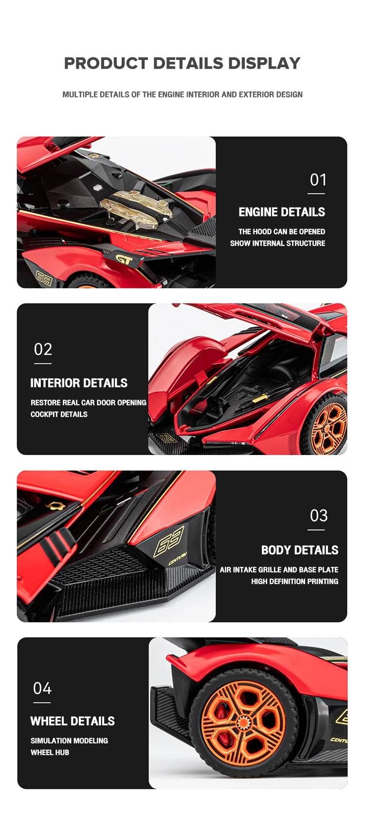 1/32 Lamborghini V12 Vision GT Metal Car Diecast Alloy Car Model