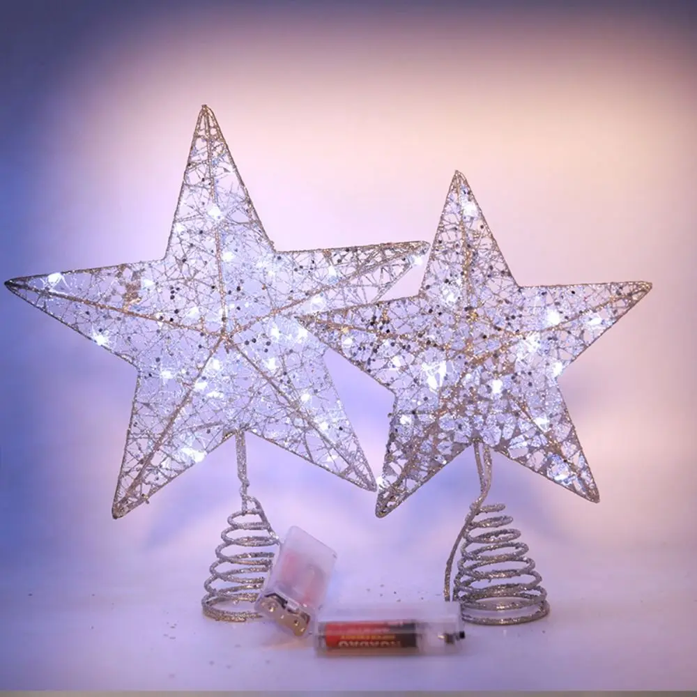 Deluxe LED Five-Pointed Star Glitter Tree Topper with Lights - Festive Christmas Decoration