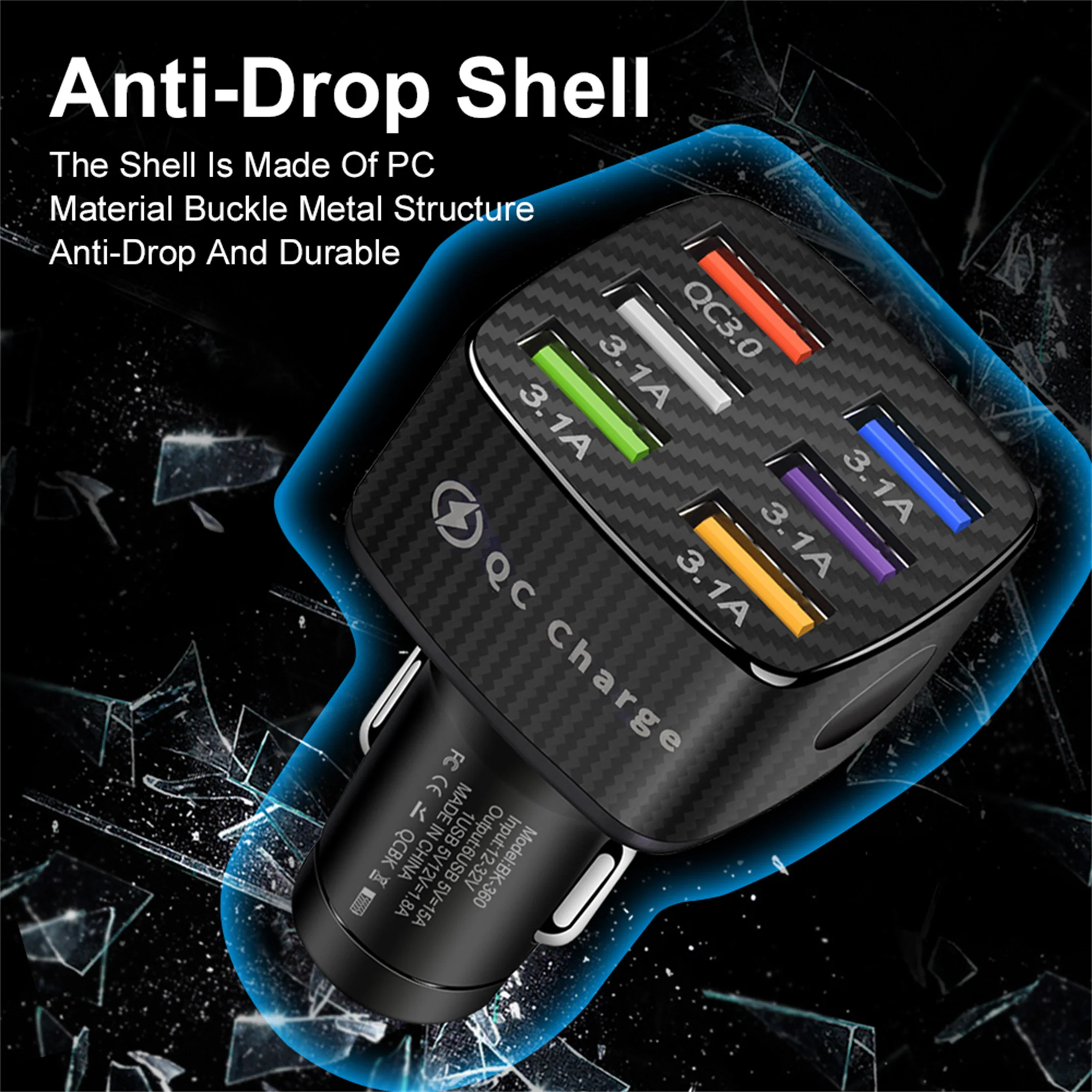 6 Ports 75W USB Car Charger Type C USB-A Car Fast Charging QC3.0 PD Phone Chargers Adapter For iphone Xiaomi Huawei Samsung phone charger car charger phone charger adapter car phone charger
