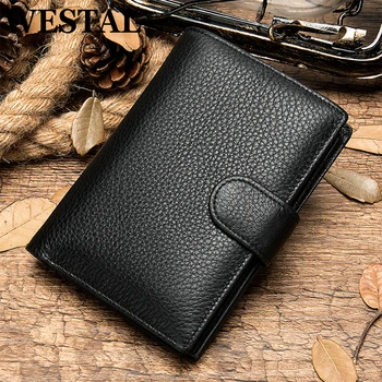 Portafoglio da uomo in vera pelle WESTAL, con scomparti multipli per carte, porta biglietti, tasche per monete e porta documenti fotografico.
