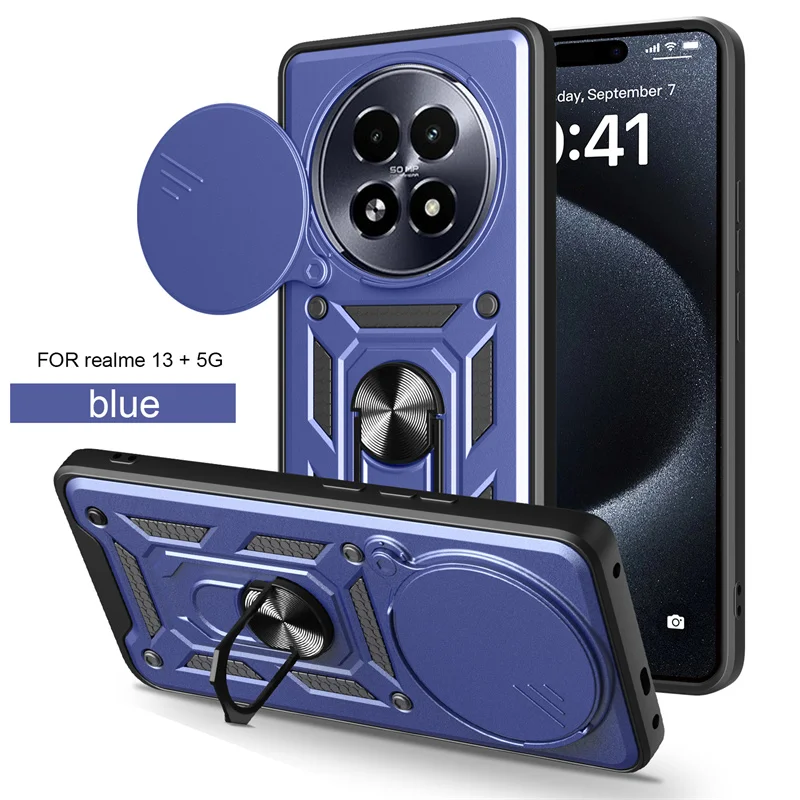Sleek Slide Lens Armor Phone Case with Magnetic Ring Holder