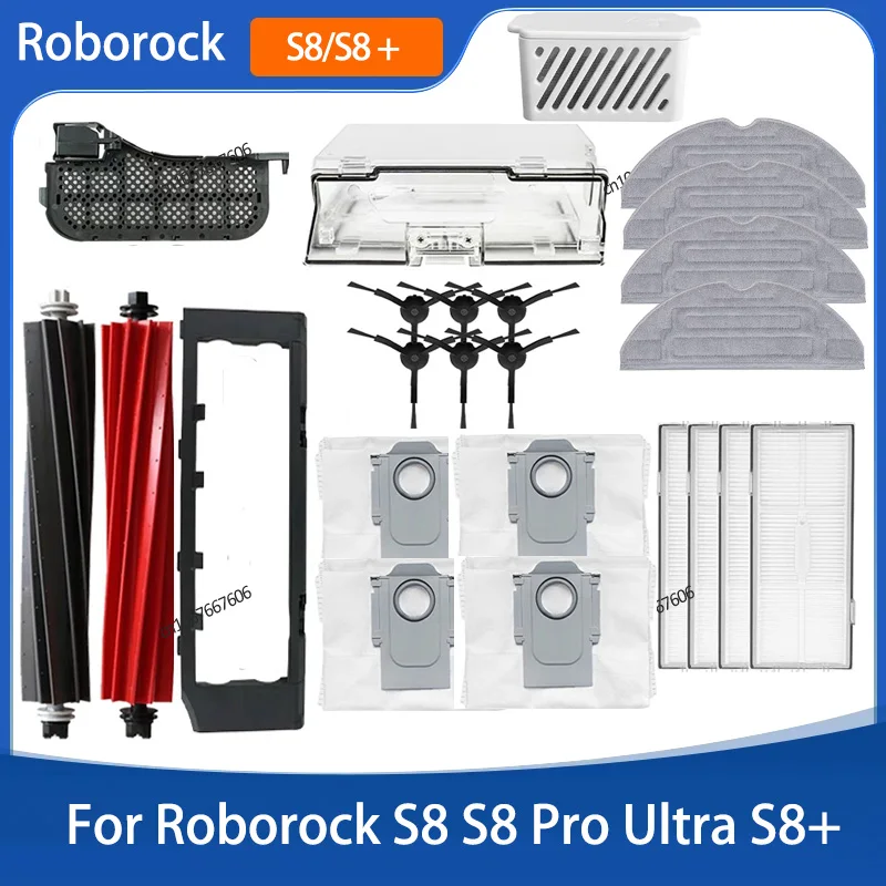 Roborock-hepa Filtro Mop Panos Peças do Caixote do Lixo Rolo Escova Lateral Principal Acessórios para s8 Pro Ultra s8 Mais s8 Plus