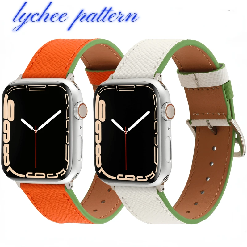 

Premium Leather Strap For Apple watch 49mm 45mm 41mm 44mm 40mm 42mm 38mm Lychee Pattern Bracelet Wristband iWatch 9 8 7 6 5 4 SE