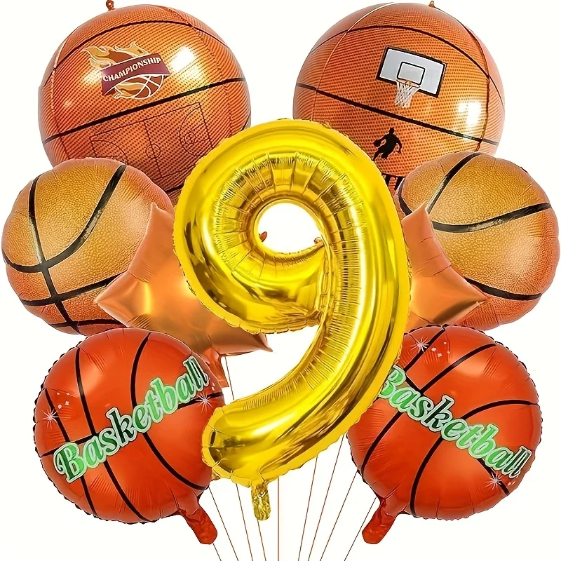 9-teiliges Foto-Requisiten-Set zum Basketball-Themen-Geburtstagsfeier, Geburtstagsdekoration, Themenparty-Dekor, Partyballons, unverzichtbar für Sportfans – Detail 2