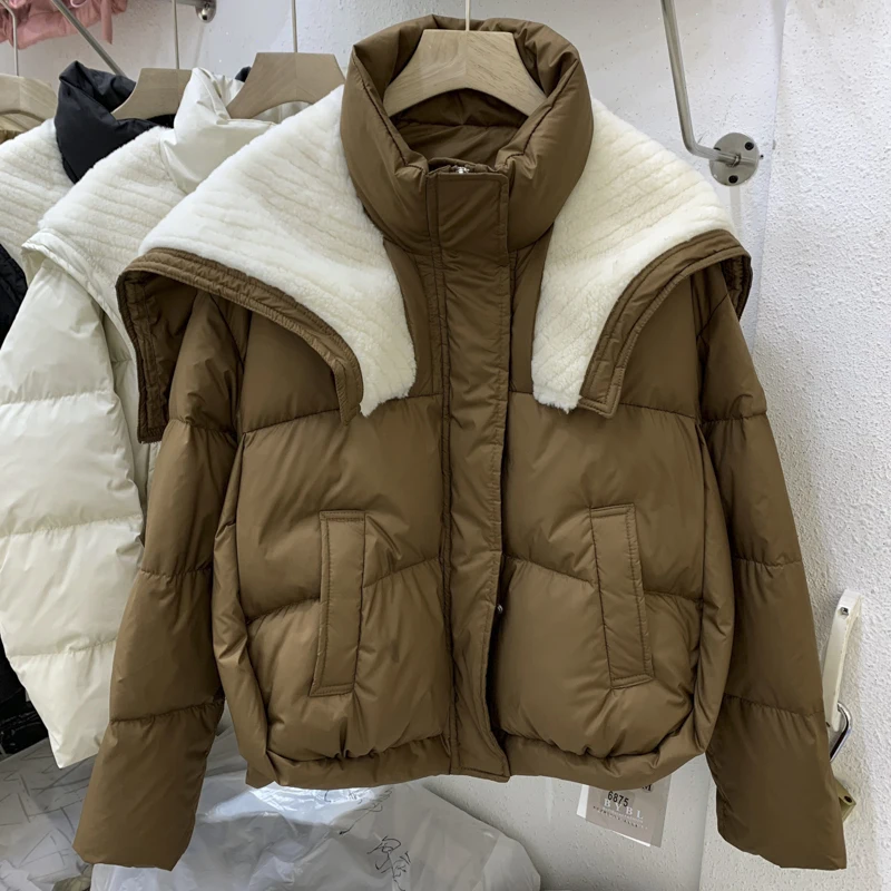 

Женский пуховик с большим меховым воротником, черное пальто для осени и зимы, 2023