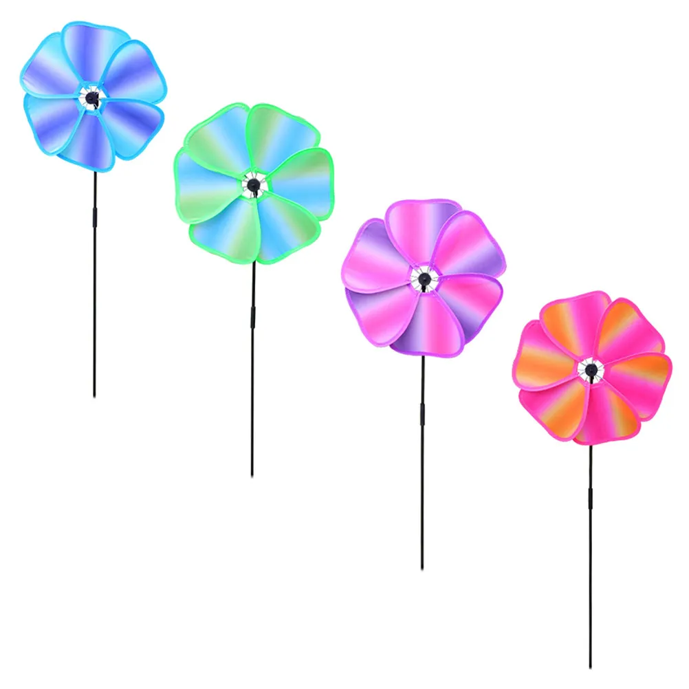 4Pcs 패브릭 풍차 다채로운 장식 정원 바람개비 플라스틱 어린이 야외 카니발 상품 로즈 바람개비 액세서리