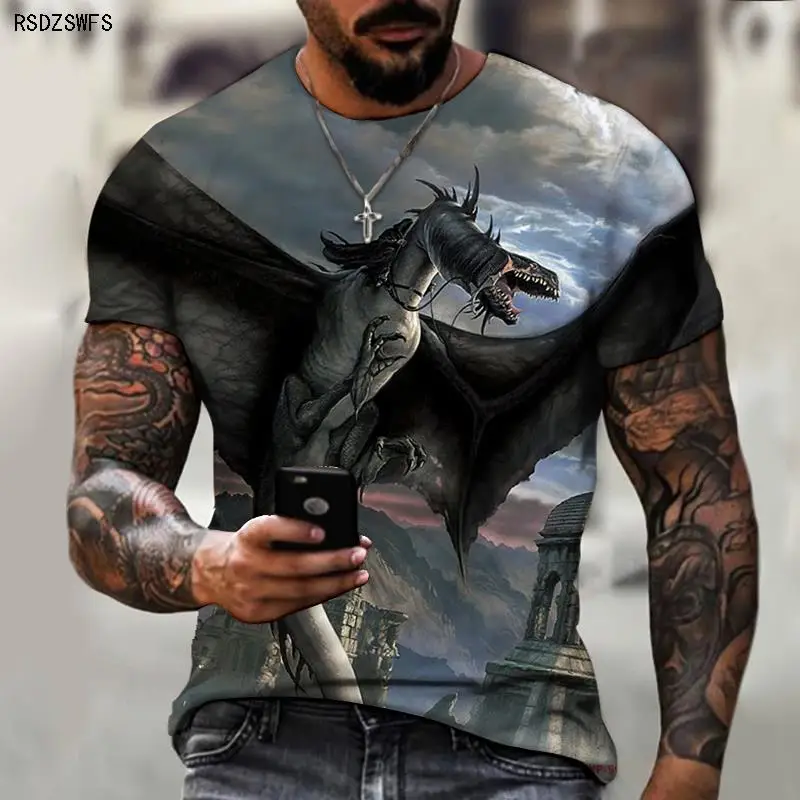 

Men's Shirt, Dinosaur, Monster, Mutation, 3D Printing Pattern, Round Neck T-shirt, Street Cool Horror Trend Top, Oversize 5XL