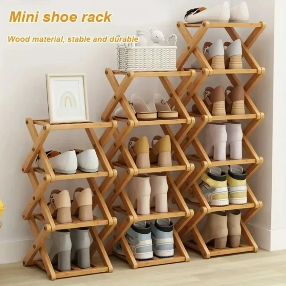 Shoe rack shoe organizer Bamboo Made Telescopic Doorway Multi Layer Household Foldable Shoes Shelves No Installation Required Frame