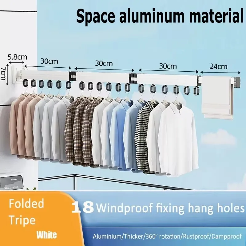 Retractable Clothes Hanger,Aluminum Alloy Folding Drying Rack, Wall-mounted Collapsible Drying Rack, Space Saver Clothes dryer 6