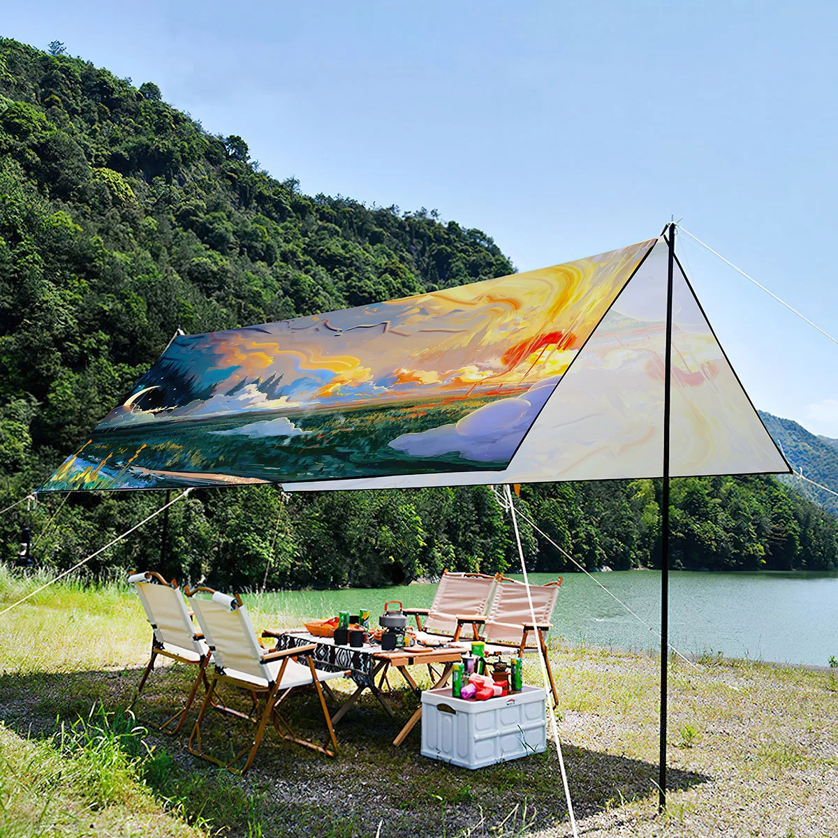 

Foldable Waterproof Sun Shade Canopy,Chinese Ink Painting Lightweight Portable UV Resistant Tent For Picnic,Beach Party,Travel