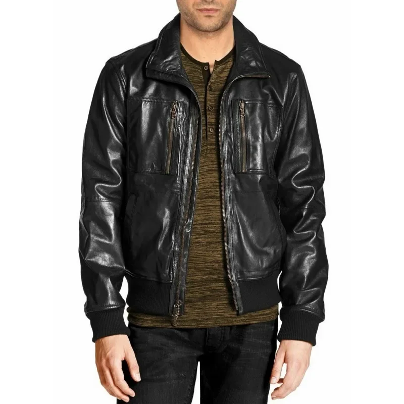 

Jacket 100% Genuine Leather Mens Slim Fit Black Fashionable Bomber Motorcycle Jacket