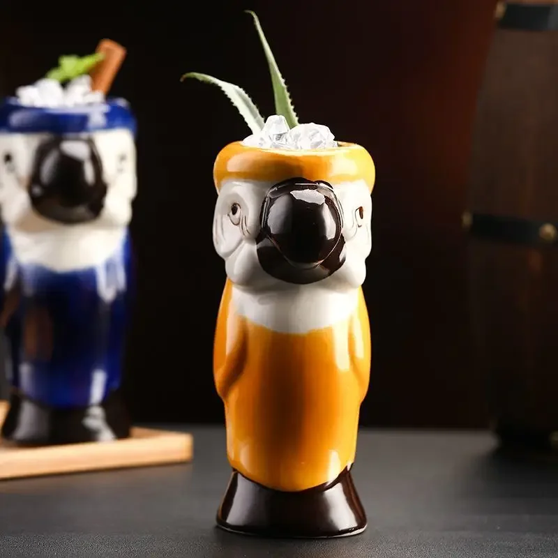 Bar Parrot Tiki Creative Ceramic Foundation Vintage Personalized Hawaiian Cocktail Glass Cup