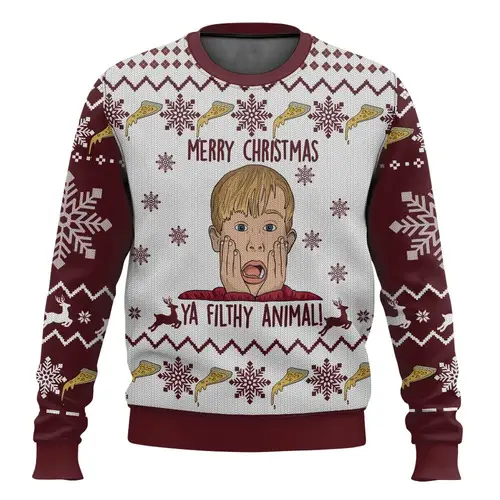 Merry Christmas alone at home Ugly Christmas sweater cartoon animation Men's pullover 2026 fashionable couple shirts Sweatshirt - Image 25