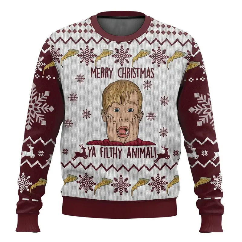 Merry Christmas alone at home Ugly Christmas sweater cartoon animation Men's pullover 2026 fashionable couple shirts Sweatshirt - Image 25