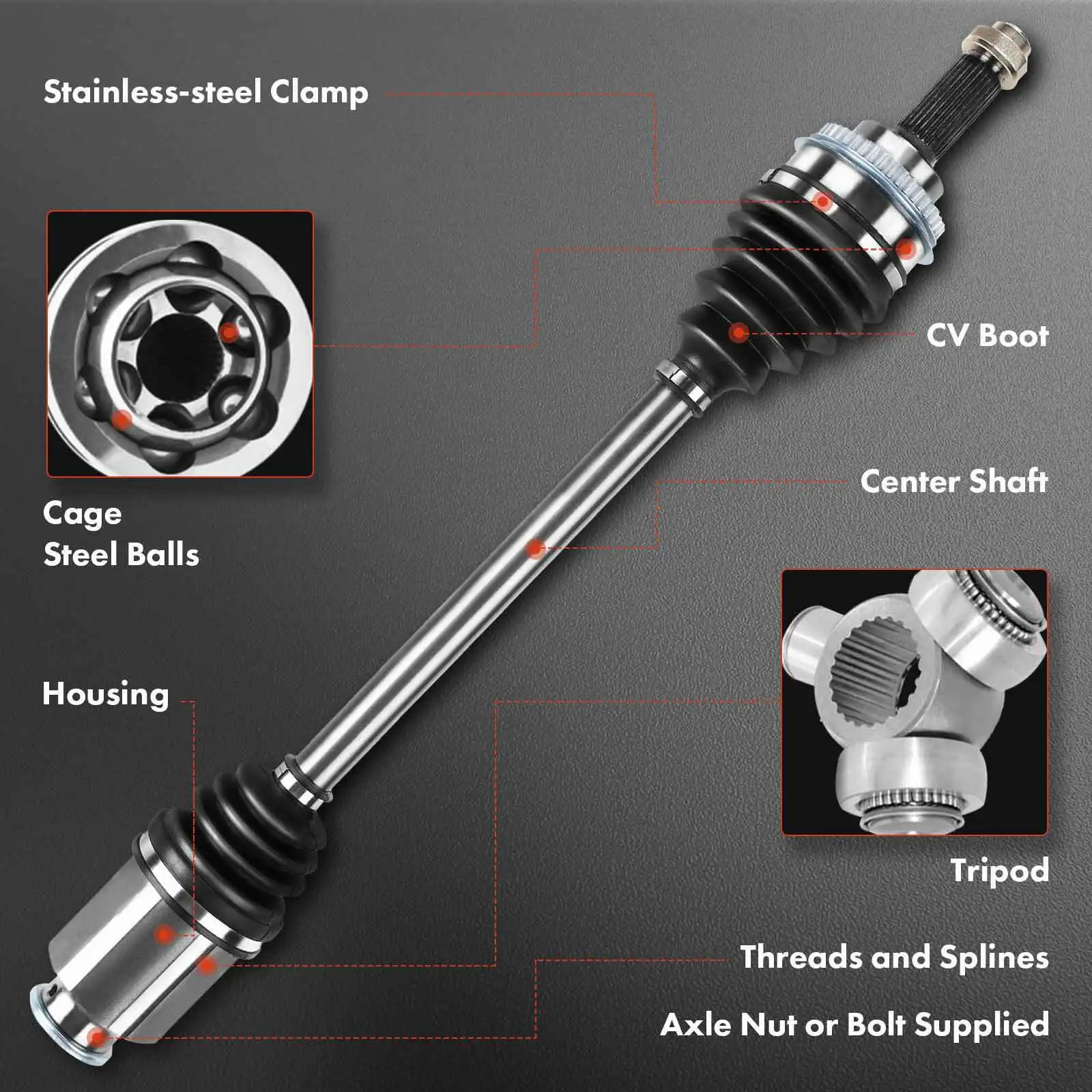 New CV Axle Shaft Assembly For Honda Accord 2015- CR-V L4 2.4L Front Right 66-4343, 44305T1WA01, 44305T2AA21